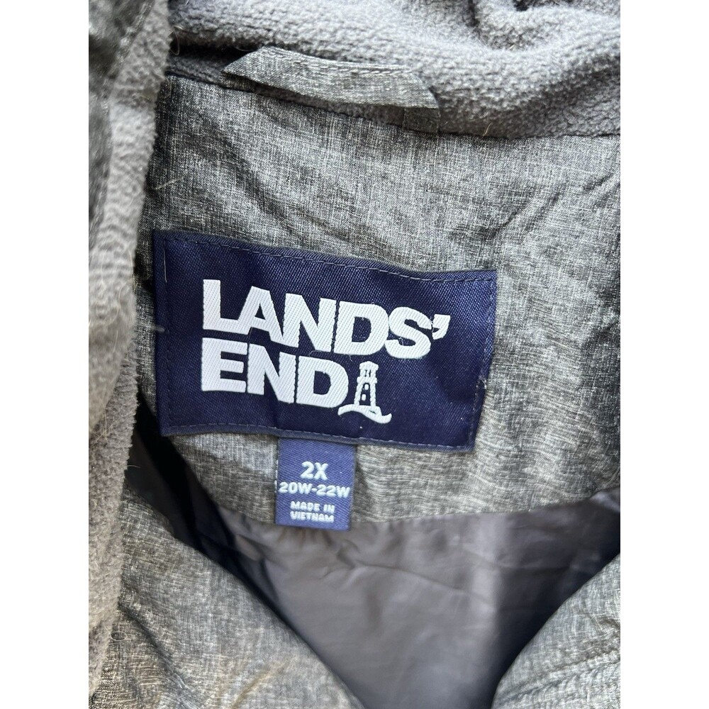 Lands End Women’s Gray Insulated Down Long Puffer Coat Plus 2X With Hood - Picture 4 of 10
